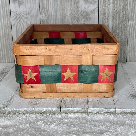 Wooden Christmas Stars Square Basket - Picture 4 of 8